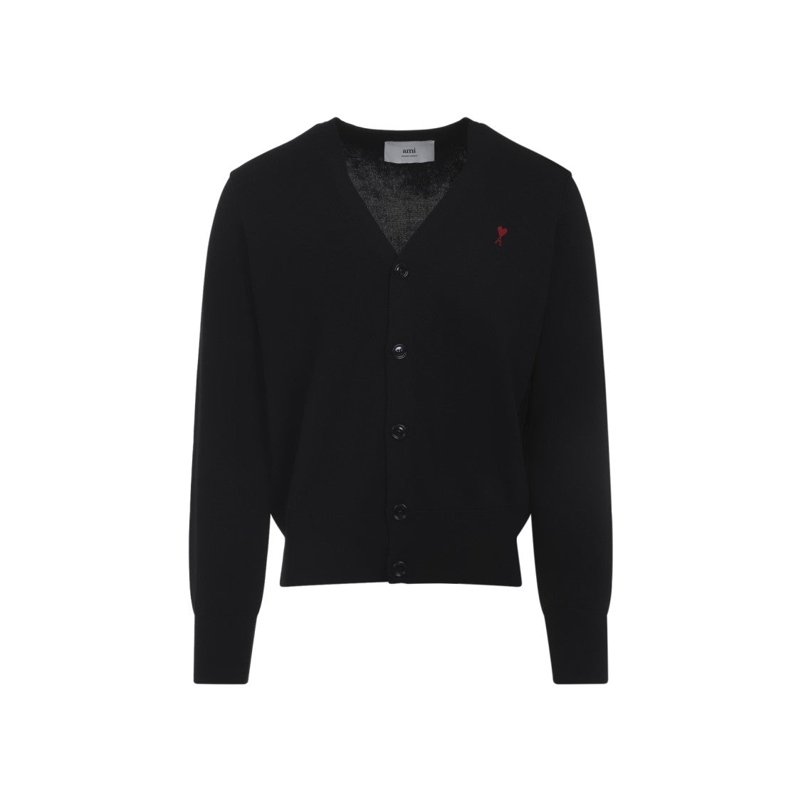 Ami Classic Black Wool Cardigan With V-Neckline