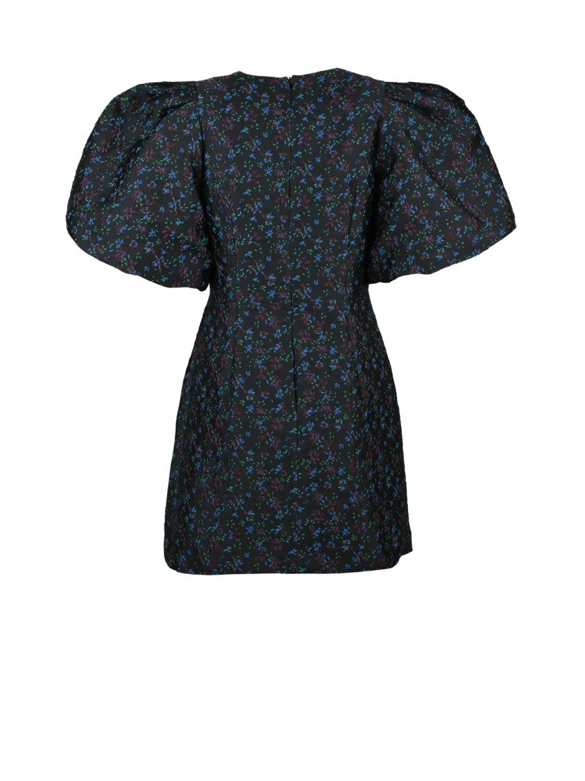 Essentiel Antwerp Short Dress With Balloon Sleeves And Floral Accents