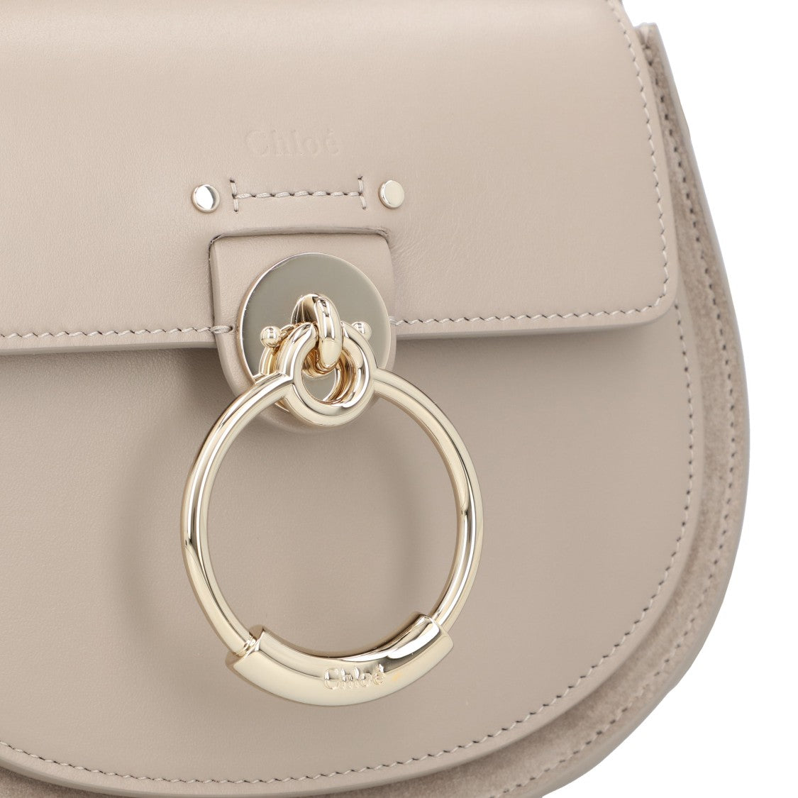 Chloé Small Tess Bag In Shiny Leather And Suede Grey