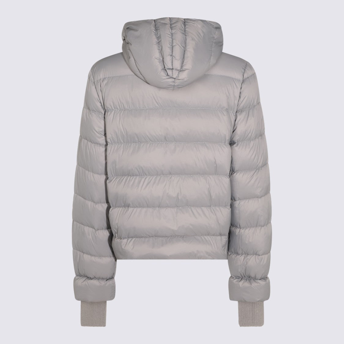 Rick Owens Quilted Grey Down Jacket With Hood And Extended Cuffs