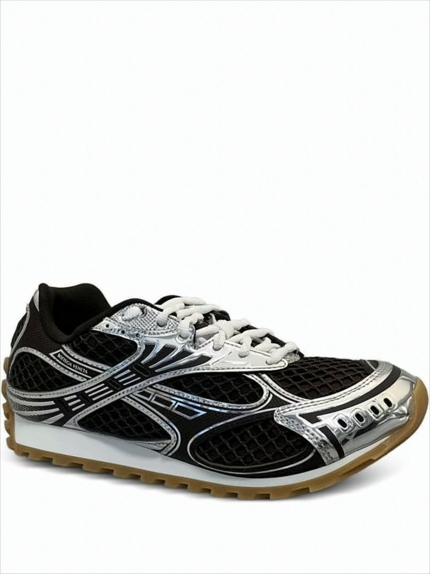 Bottega Veneta Dynamic Black Mesh Sneakers With Silver Overlays