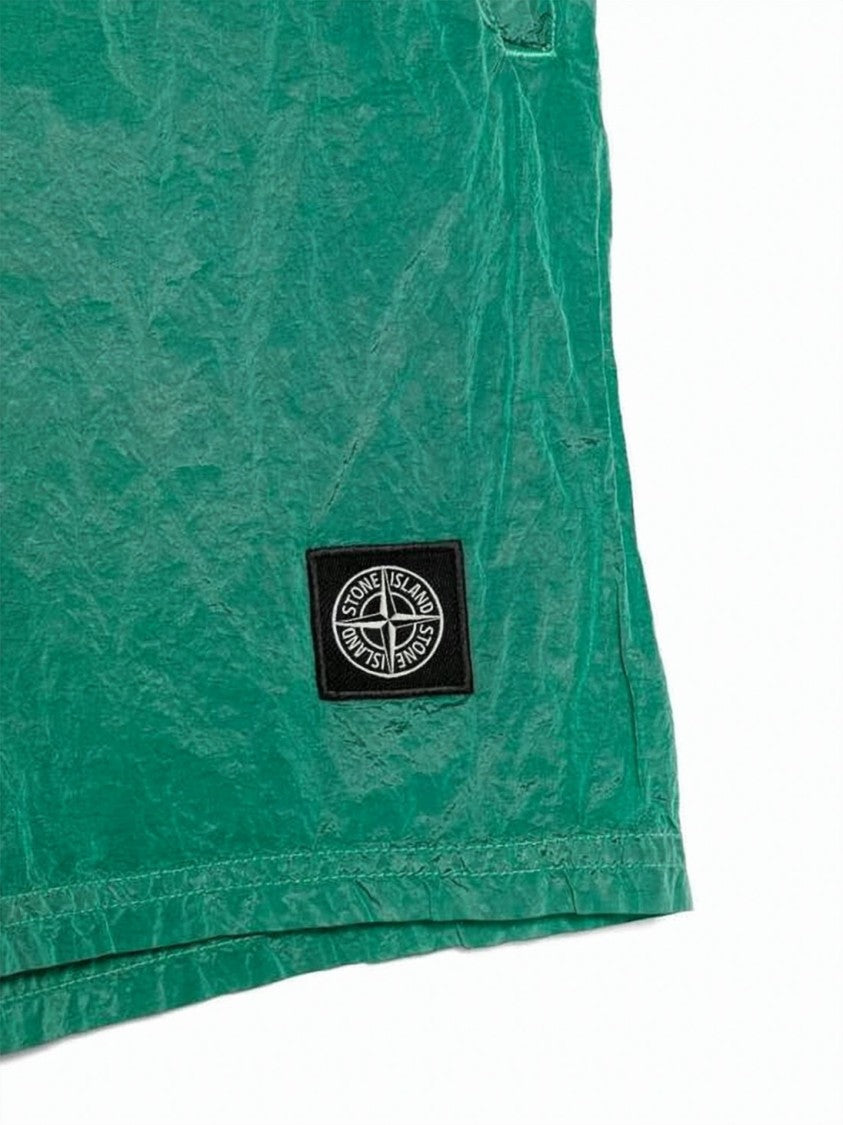 Stone Island Green Polyamide Shorts With Elasticated Waistband