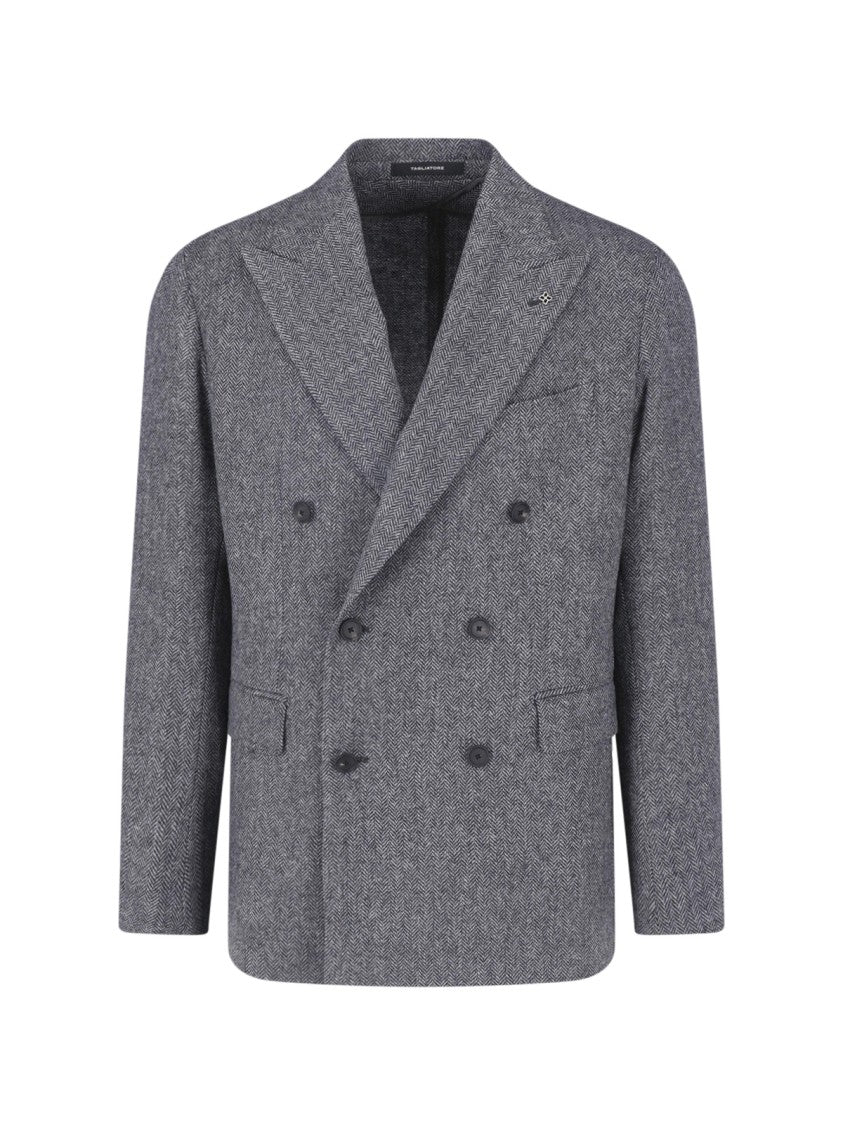 Tagliatore Double-Breasted Grey Virgin Wool Blazer With Classic Notch Lapel