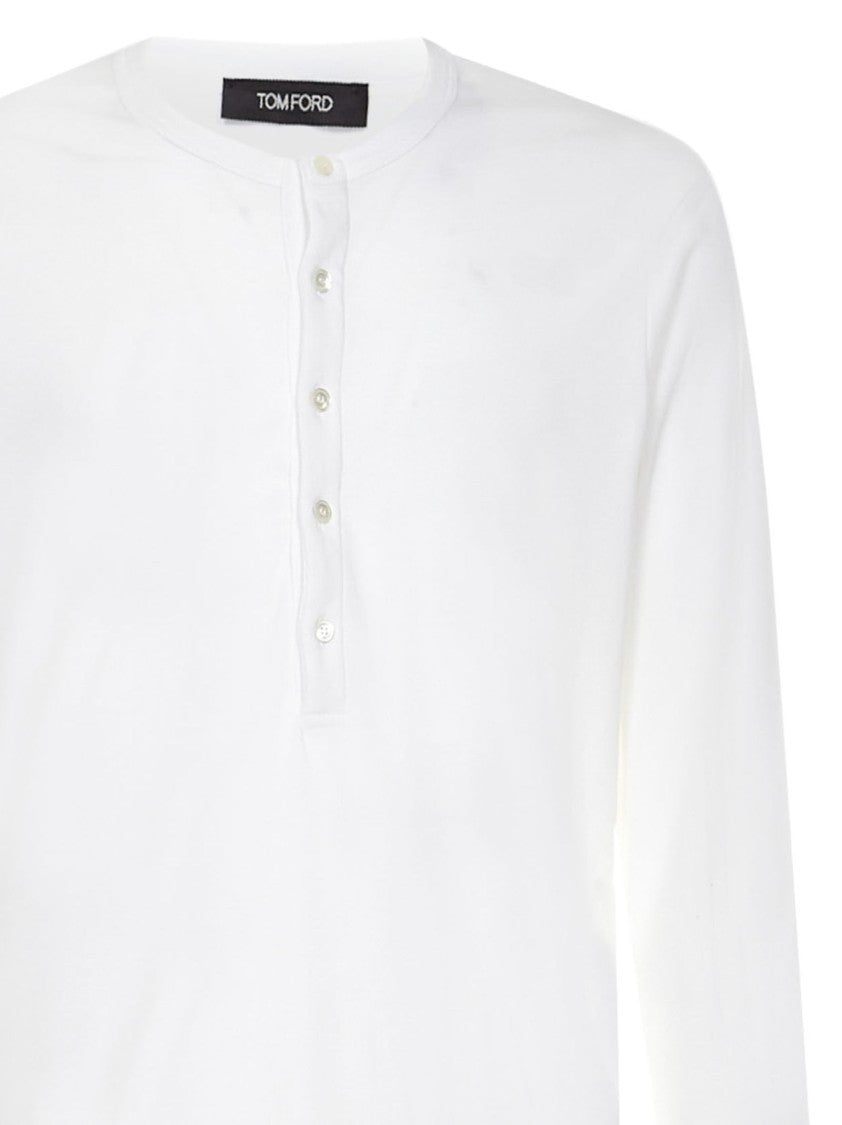 Tom Ford White Stretch-Cotton Round-Neck Henley T-Shirt