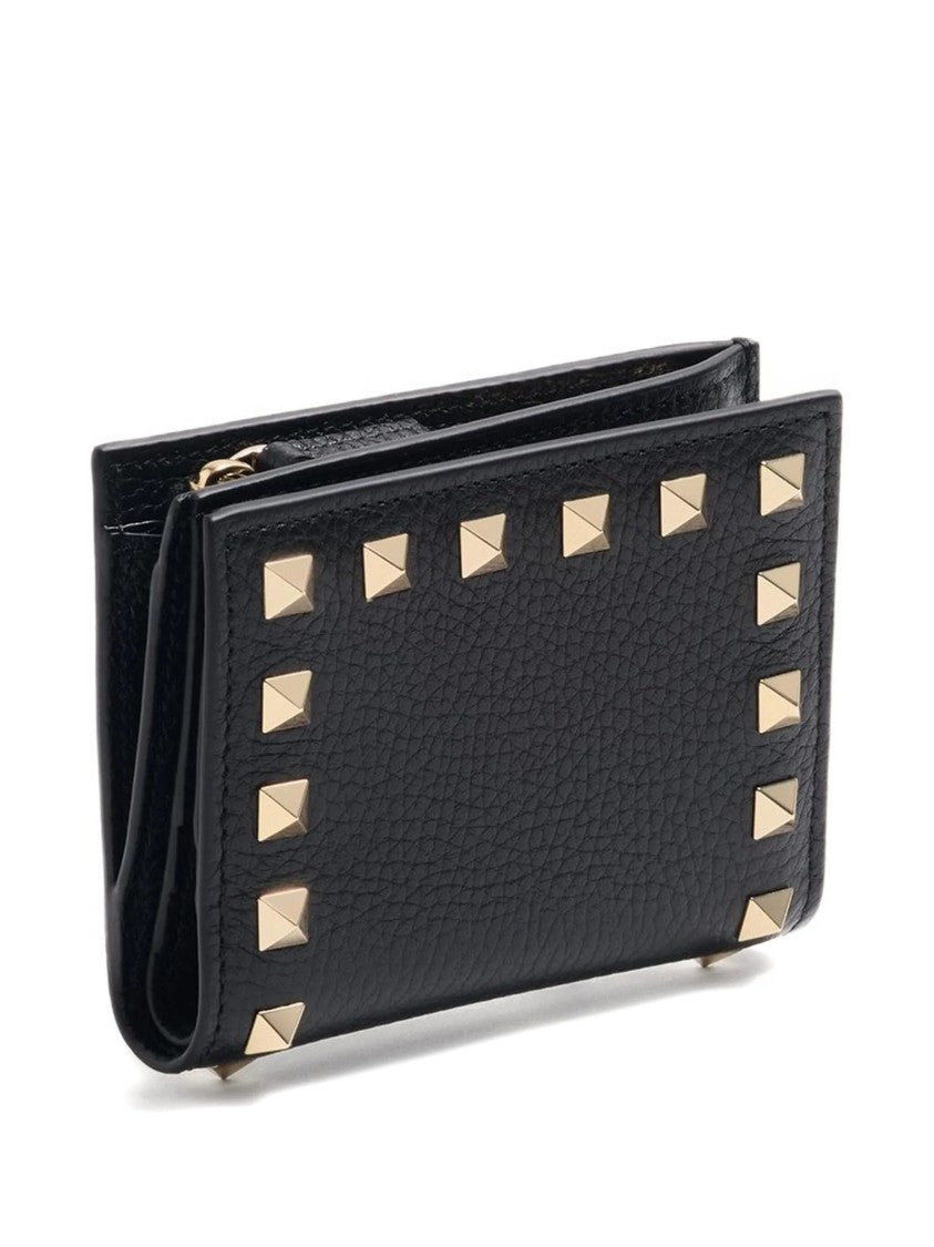 Valentino Black French Wallet Textured Studded Wallet