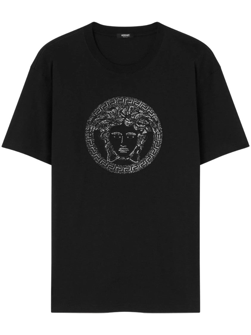 Versace Medusa Embroidery Microcrystal Cotton T-Shirt