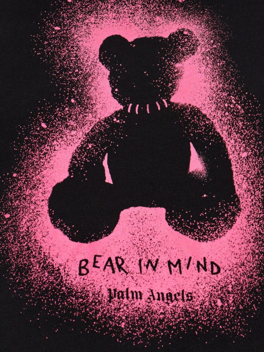 Palm Angels Cropped Black And Fuchsia Graphic Sweatshirt