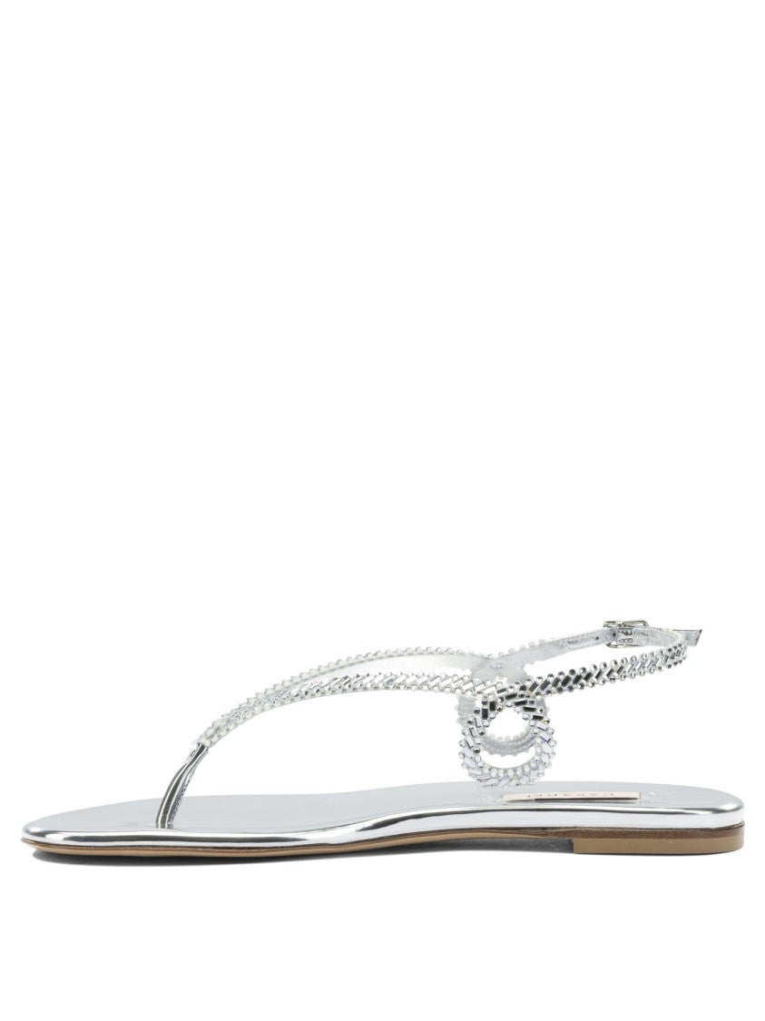 Casadei Flat Silver Sandals With Braided Straps