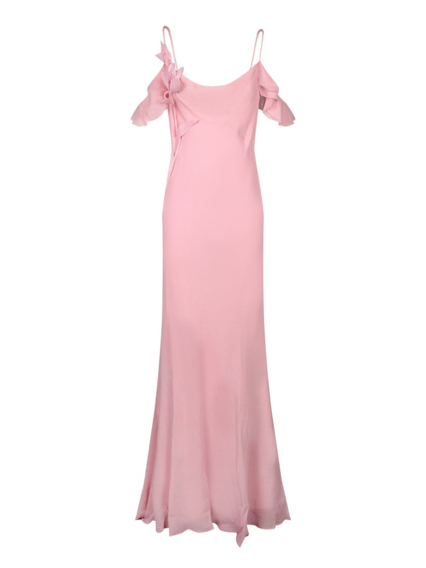 Self-Portrait Floral Embellished Long Georgette Dress With Ruffled Shoulders