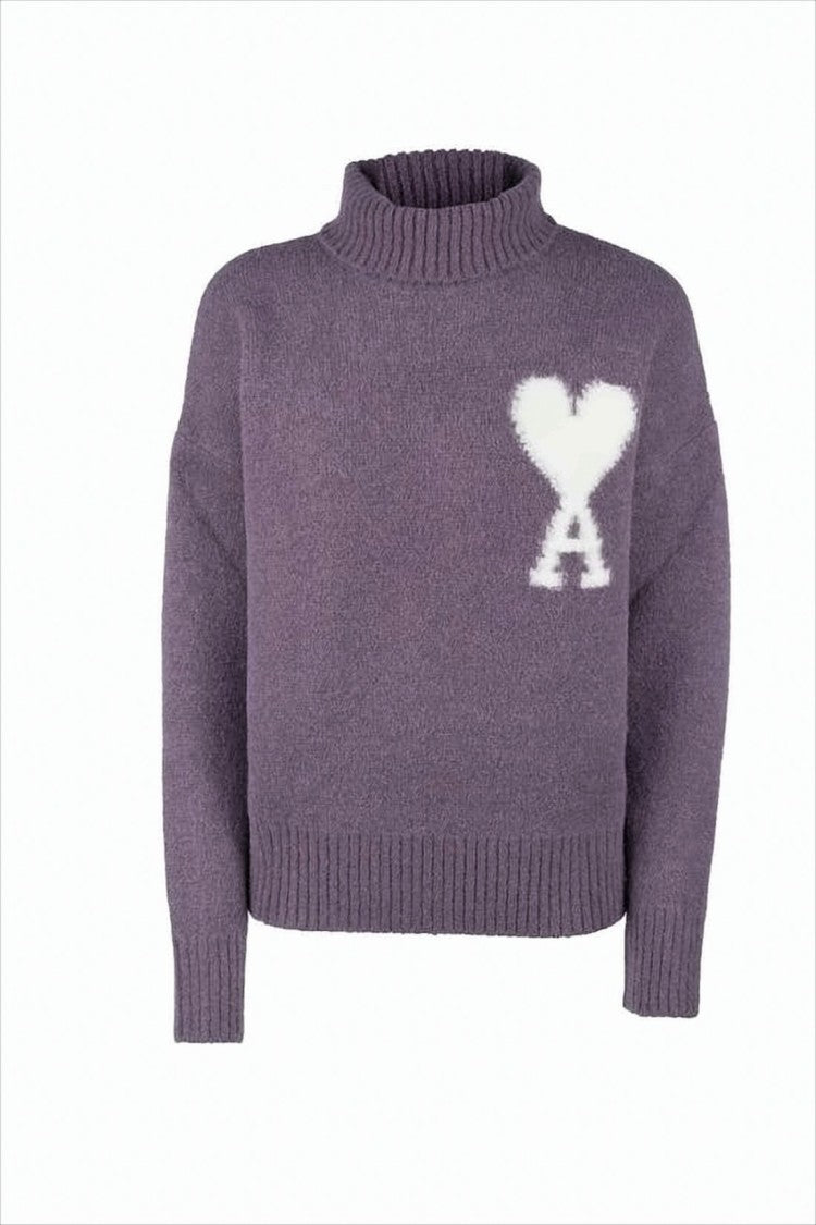 Ami Paris Cropped Turtleneck Sweater With Distinctive Heart Logo