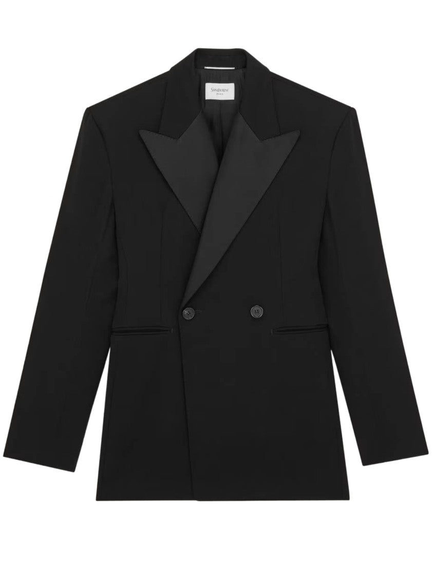 Saint Laurent Veste Double-Breasted Satin-Lapel Blazer