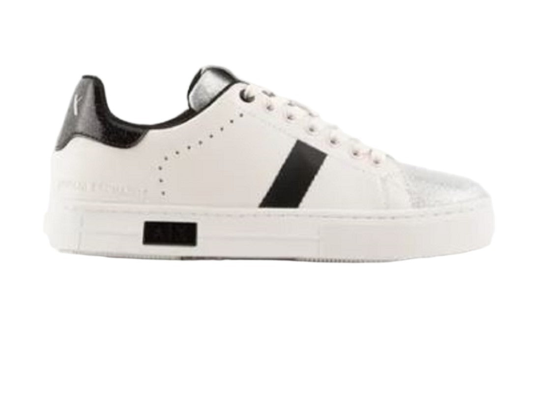 Armani Exchange White Cow Leather Metallic Laced Sneakers
