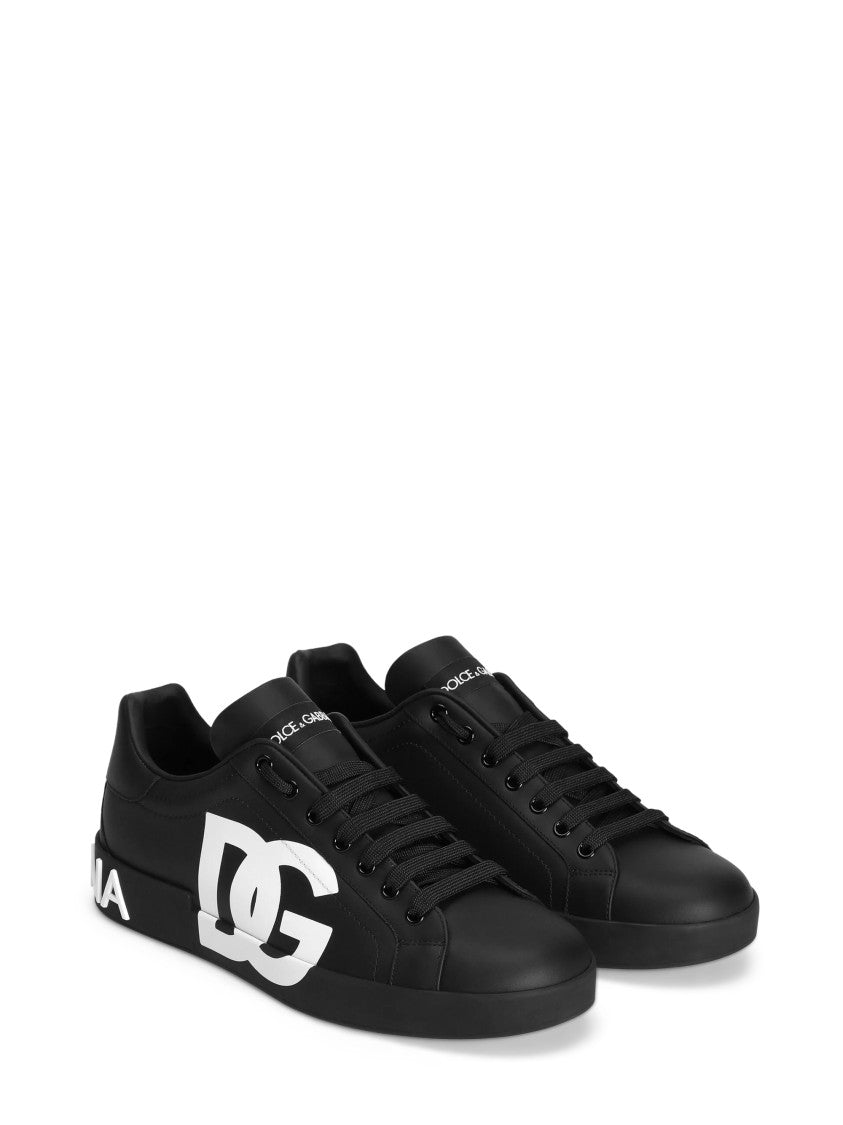 Dolce & Gabbana Low-Top Black Leather Sneakers With Bold Lettering