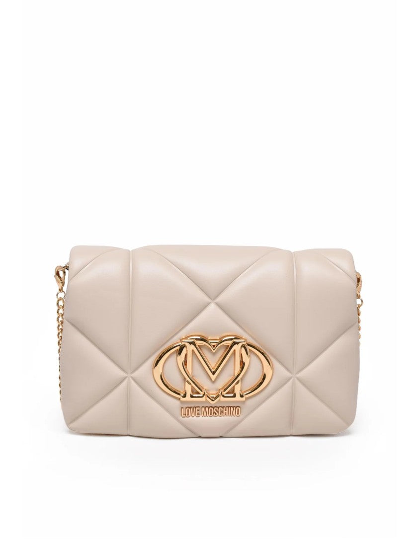 Love Moschino White Quilted Clip Closure Polyurethane Shoulder Bag