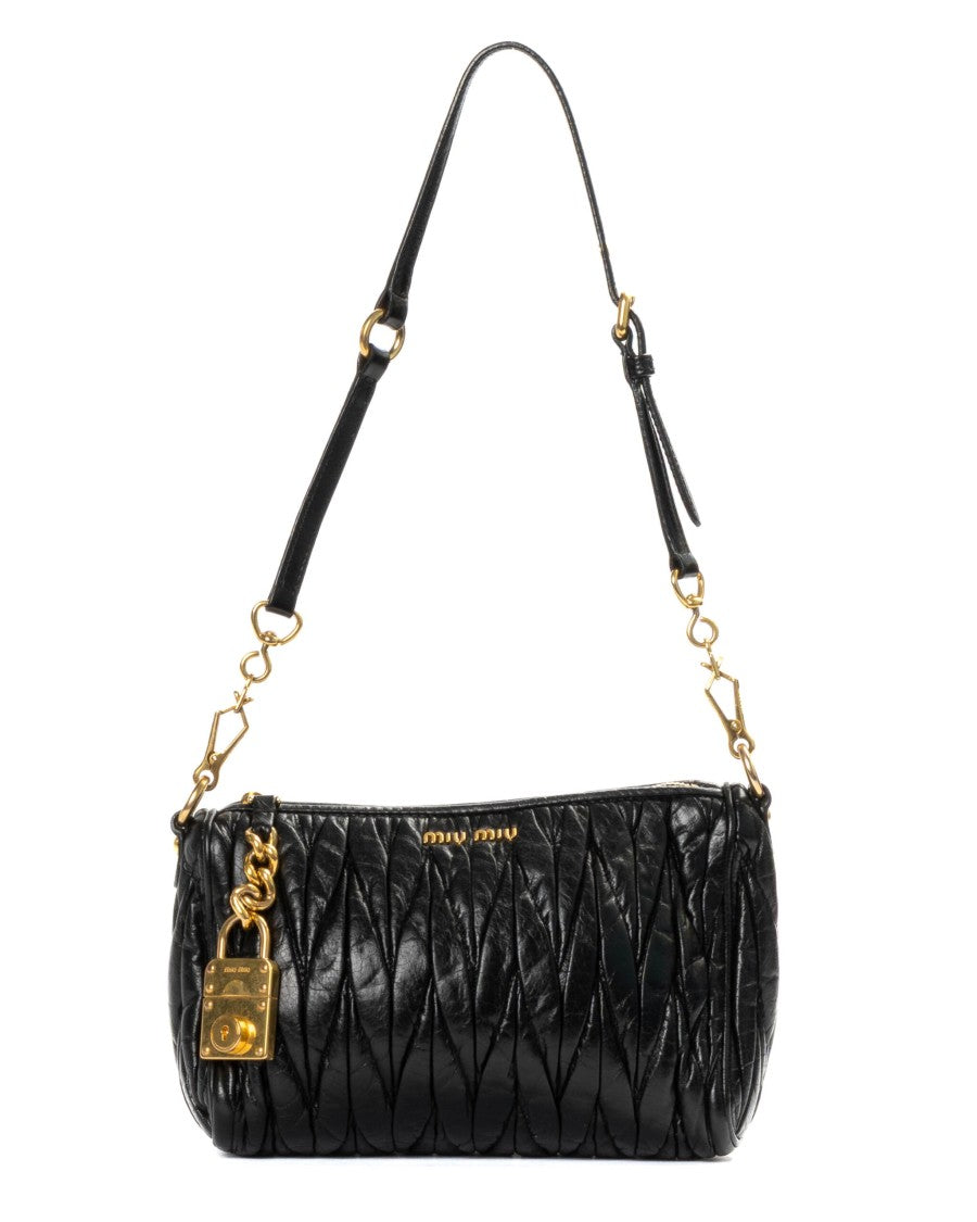 Miu Miu Small Quilted Shoulder Bag With Gold Hardware And Chain Strap