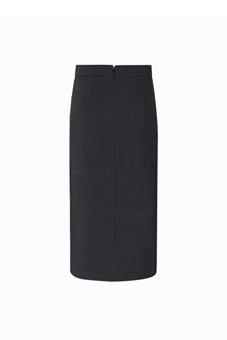 Pinko Grey Viscose-Nylon Blend Snap-Button Skirt