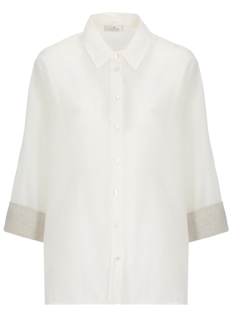 Panicale Ivory Cotton-Silk 3/4 Sleeve Shirt