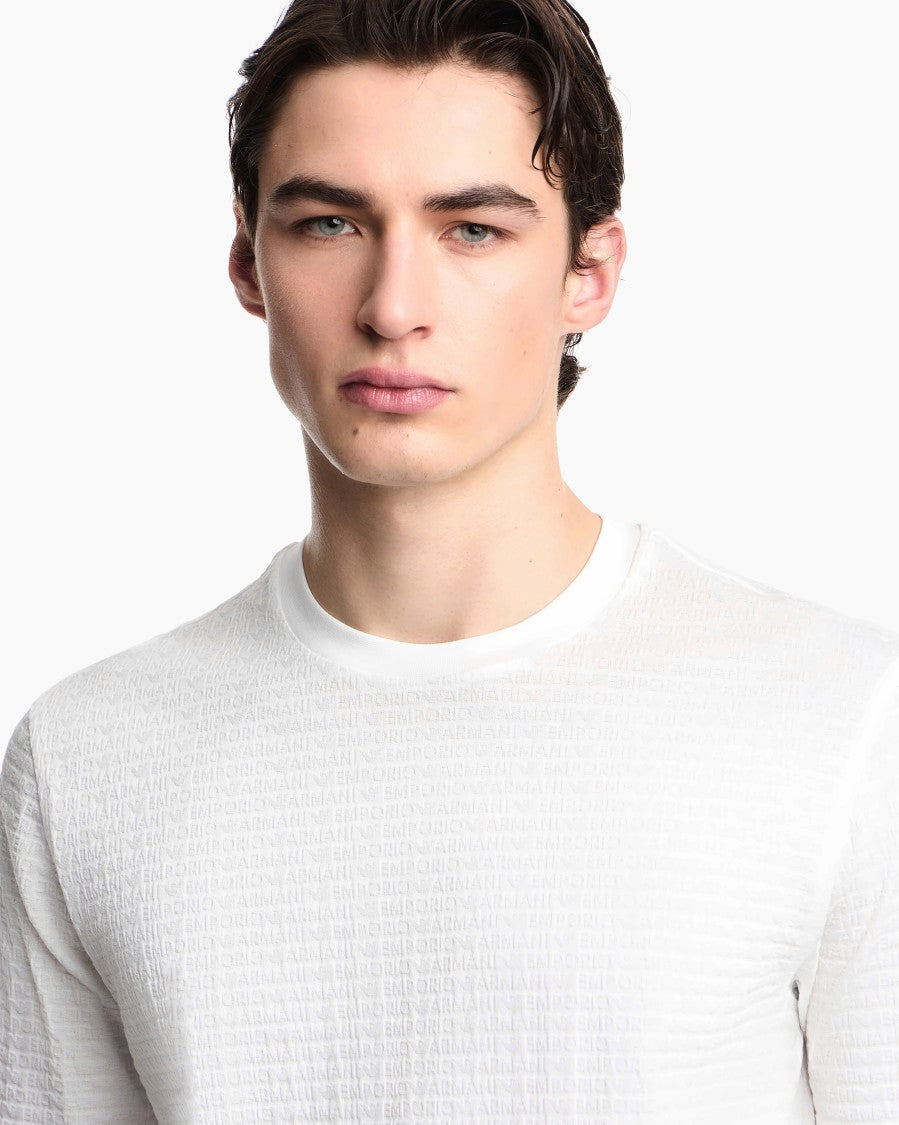 Emporio Armani Jacquard Jersey All Over Lettering T Shirt