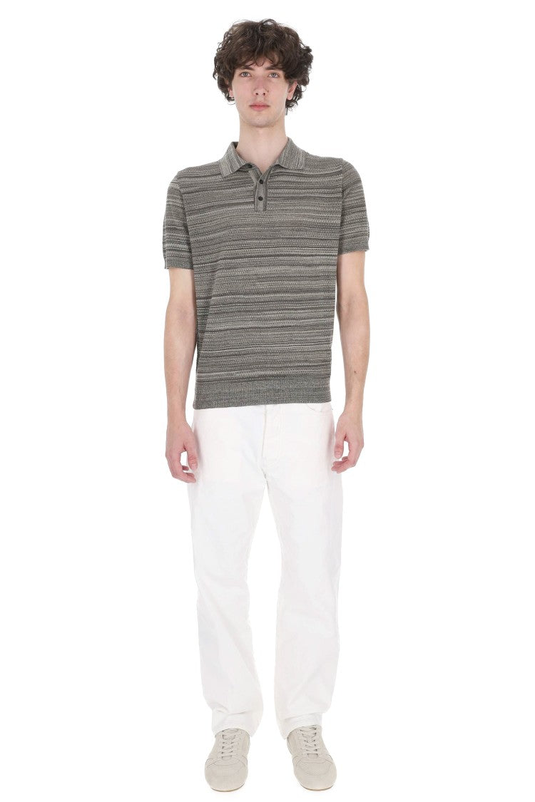 Roberto Collina Micro-Perforated Striped Cotton Polo Shirt