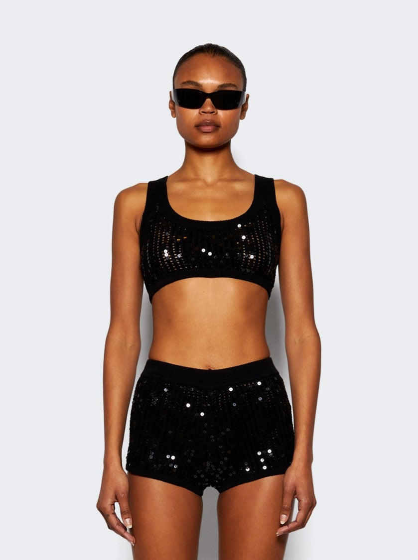 David Koma Sequin Crop Knit Top - Black