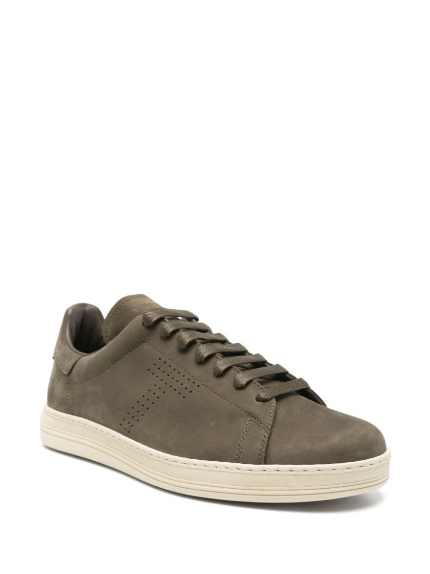 Tom Ford Green Suede Sneakers With Perforated Logo Detailing