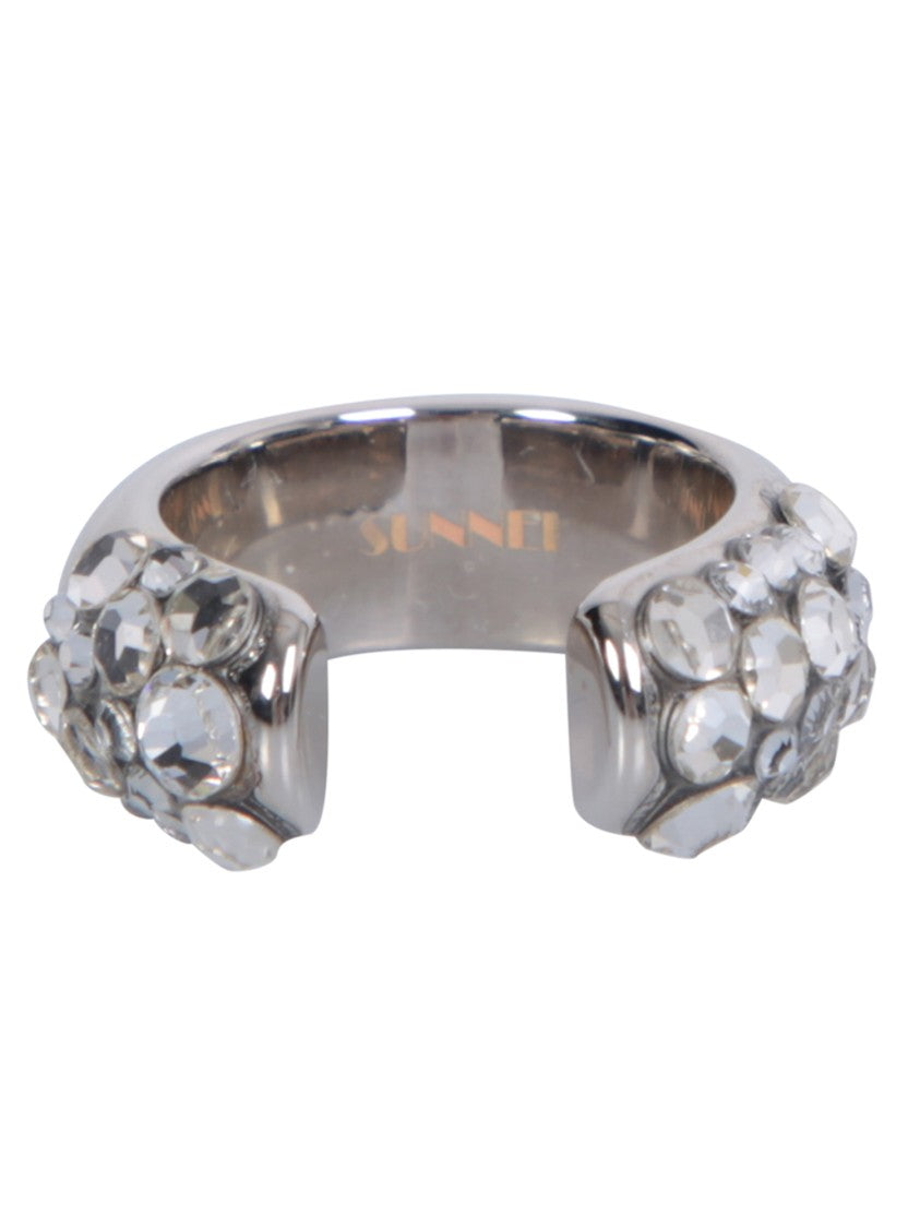Sunnei Brass Silver Rhinestone Ring