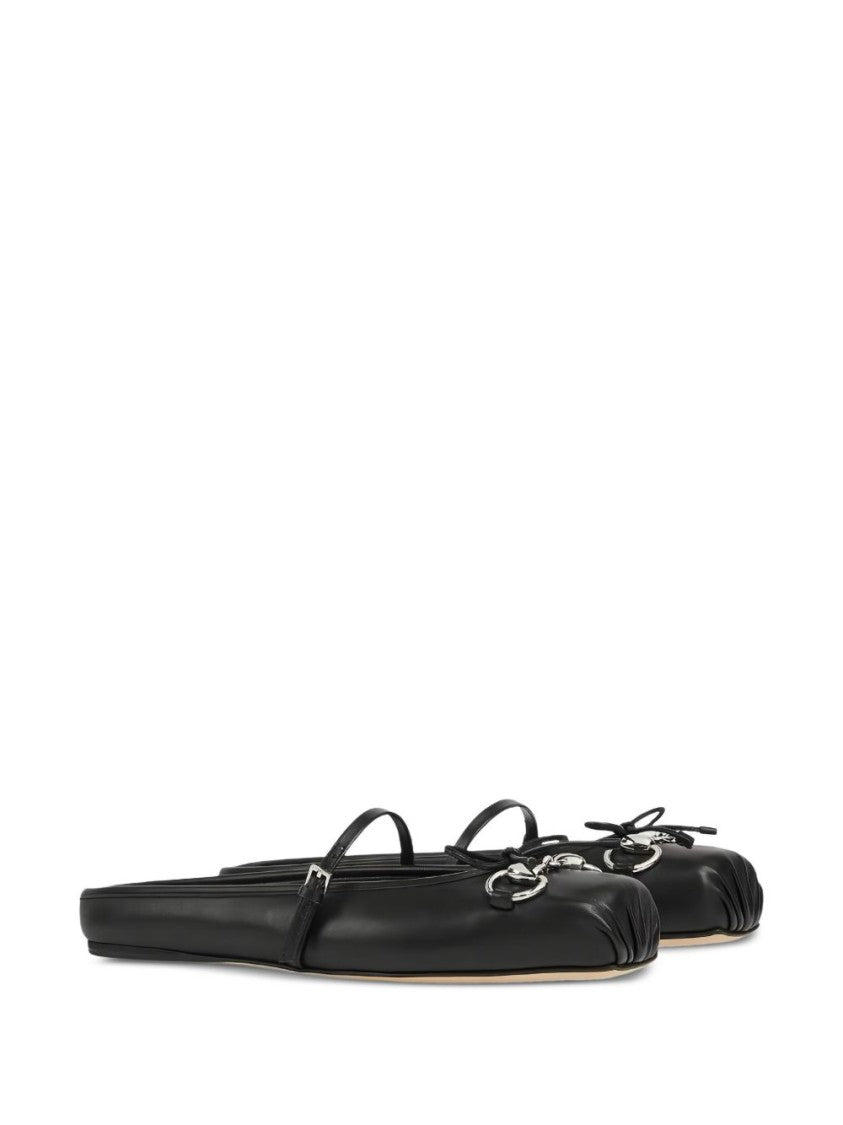 Gucci Square Toe Black Lamb Leather Flats
