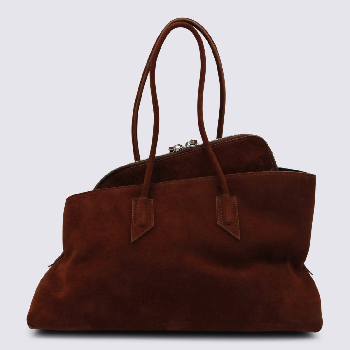The Attico Soft Brown Suede Handbag With Zippered Closure