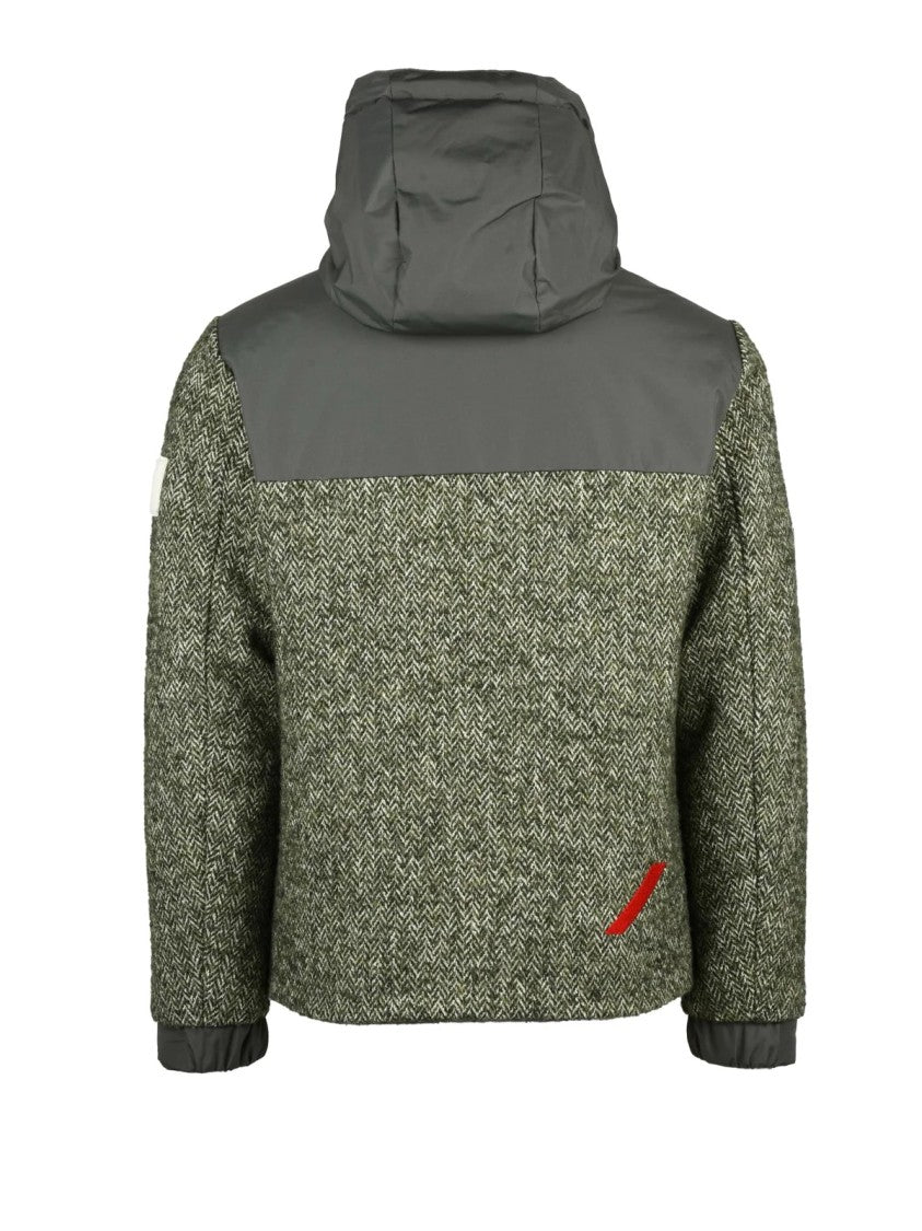After Label Short Padded Jacket With Herringbone Fabric And Adjustable Cuffs