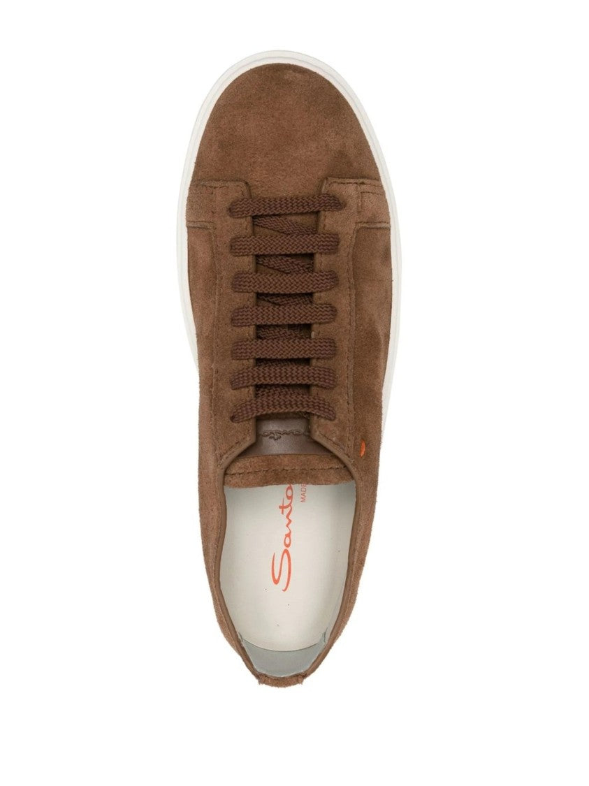Santoni Brown Leather Casual Trainers With Rubber Sole