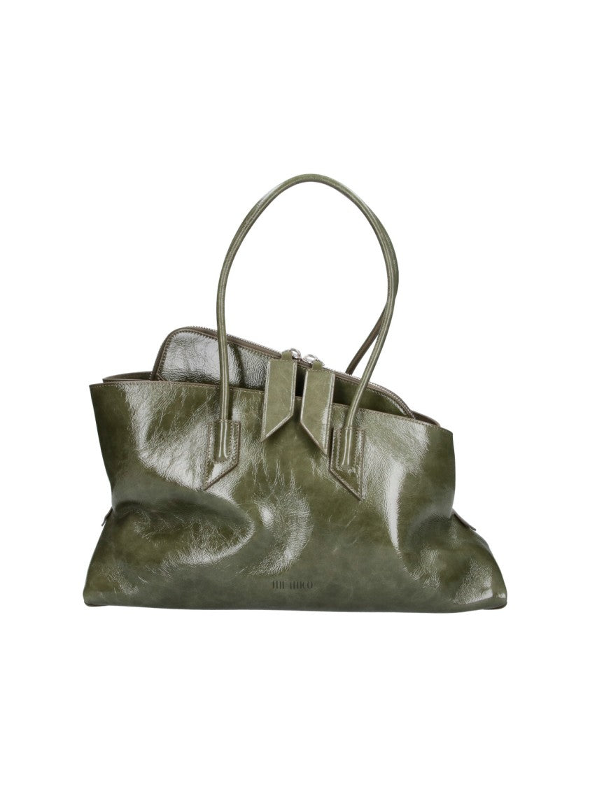 The Attico Glossy Olive Green Handbag With Structured Silhouette