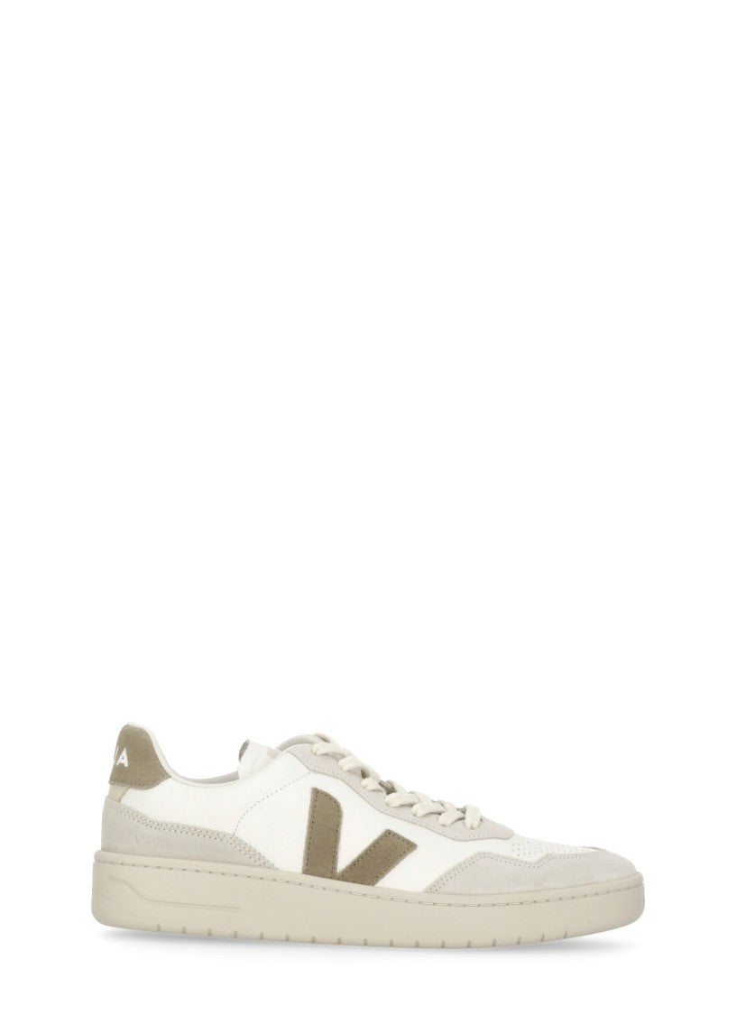 Veja White V-90 Suede Inserts Leather Sneakers