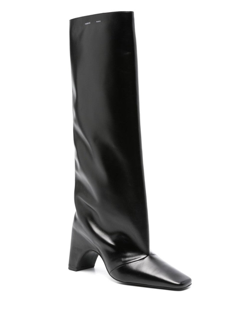 Coperni Black Leather Square Toe Block Boots