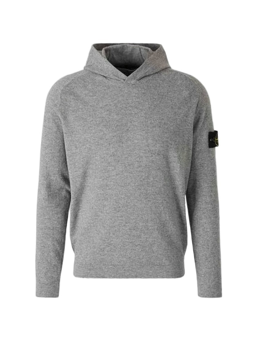 Stone Island Relaxed Fit Wool Hoodie With Distinctive Emblem