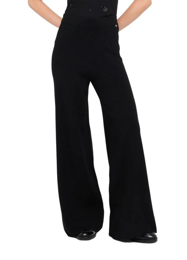 Liu Jo Wide-Leg Black Trousers With High Elastic Waistband