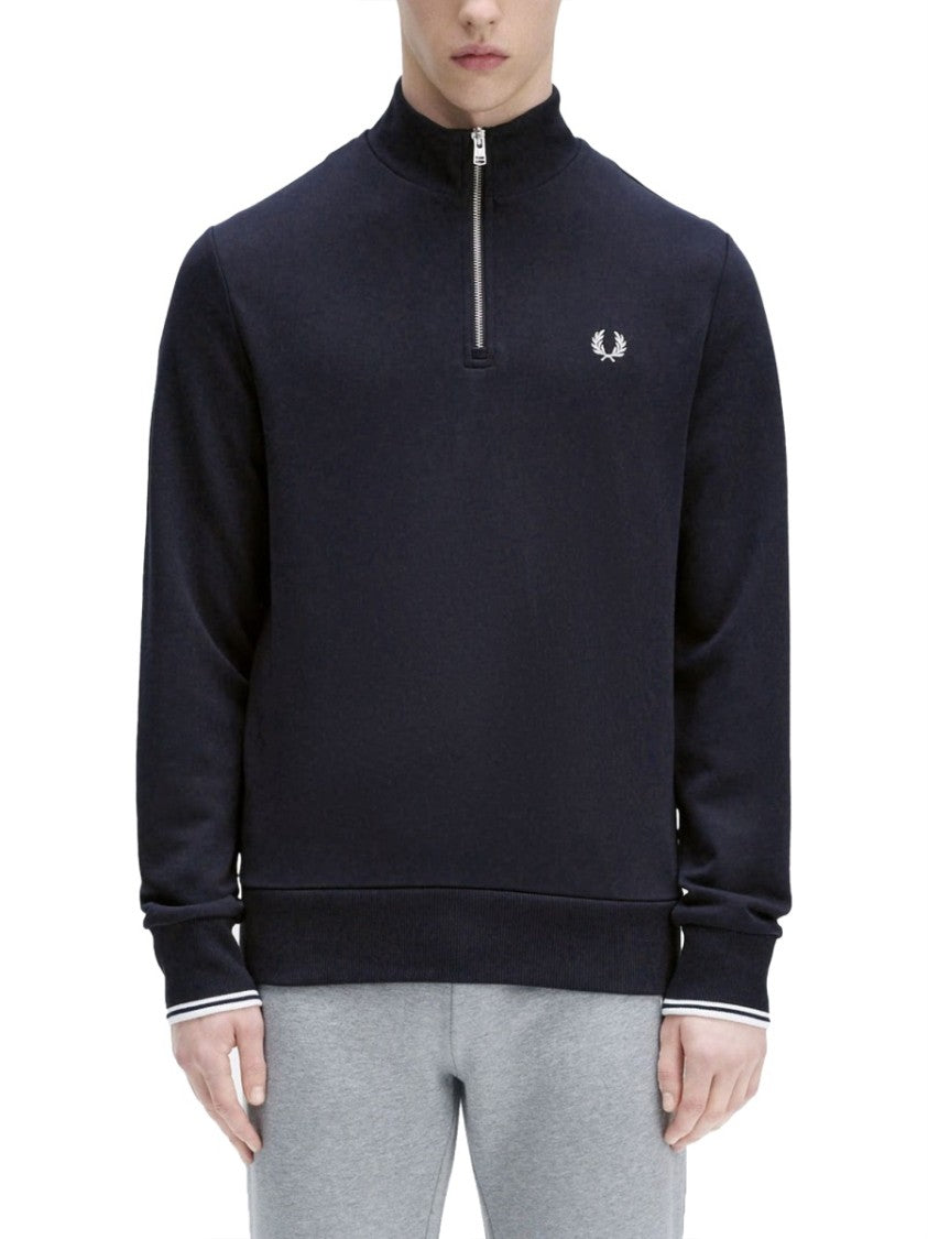 Fred Perry Half-Zipper Sweatshirt With High Collar And Embroidered Logo