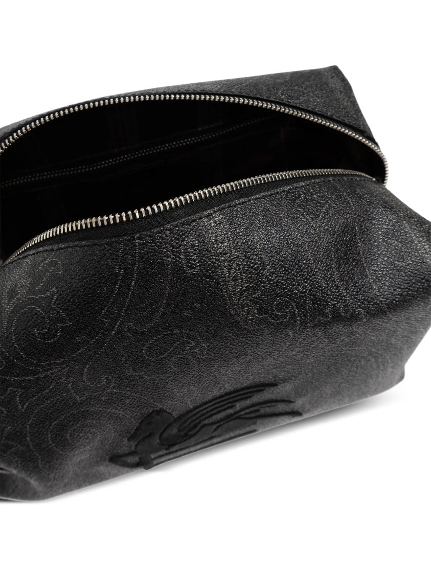 Etro Rectangular Black Paisley 25X12x12 Side-Handle Pouch