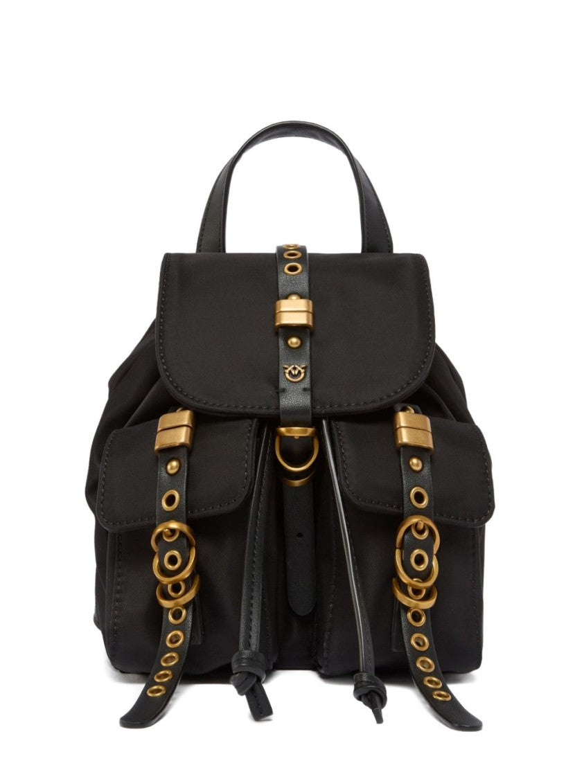 Pinko Black Leather Love Birds Top Handle Bag