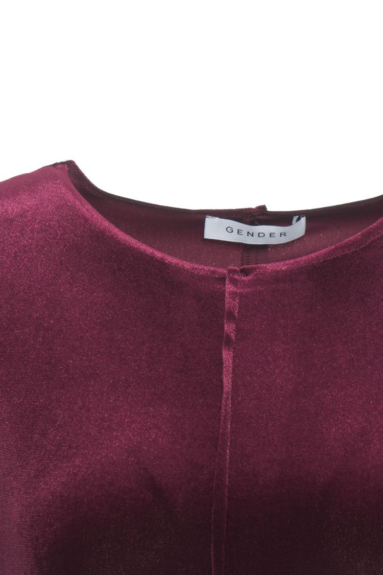 Gender Burgundy Velvet Maxi Dress With Fitted Bodice