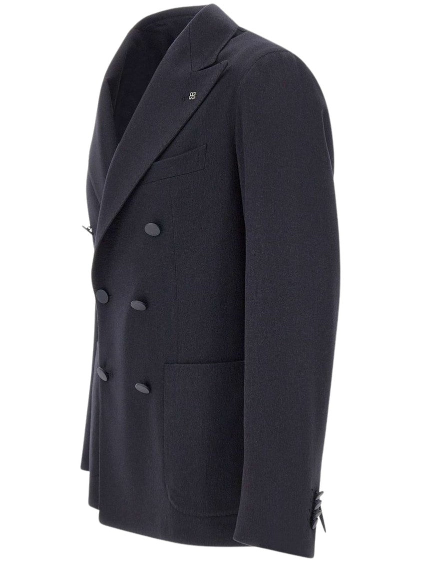 Tagliatore V-Neck Double Breasted Jacket With Wide Lapels And Structured Silhouette