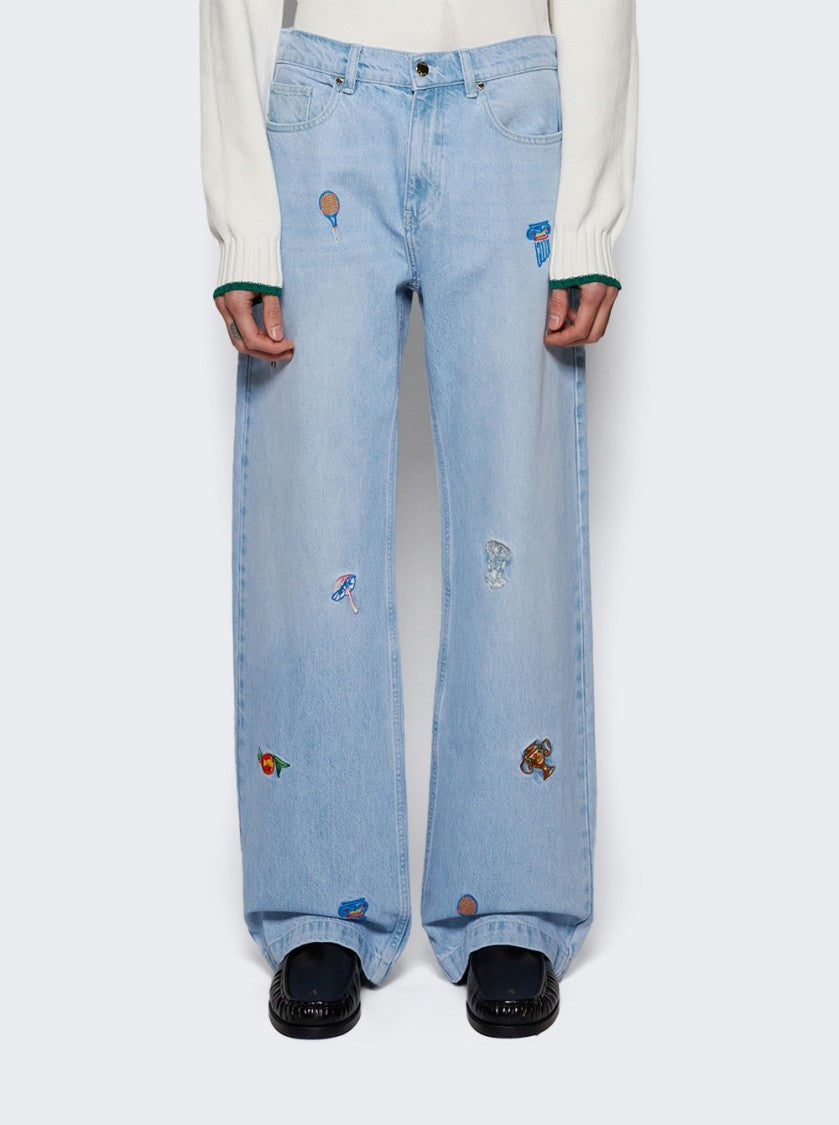 Casablanca Embroidered Motif Jeans Light Vintage Wash