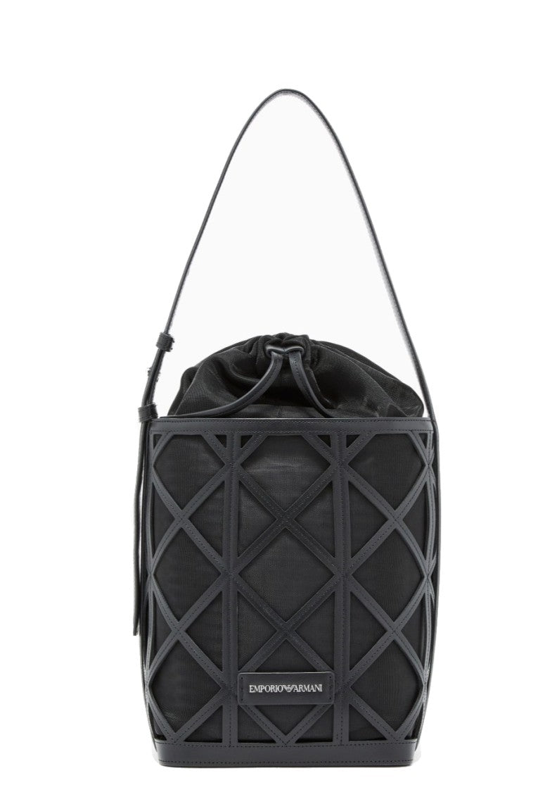 Emporio Armani Mesh Leather Exterior Drawstring Bucket Bag