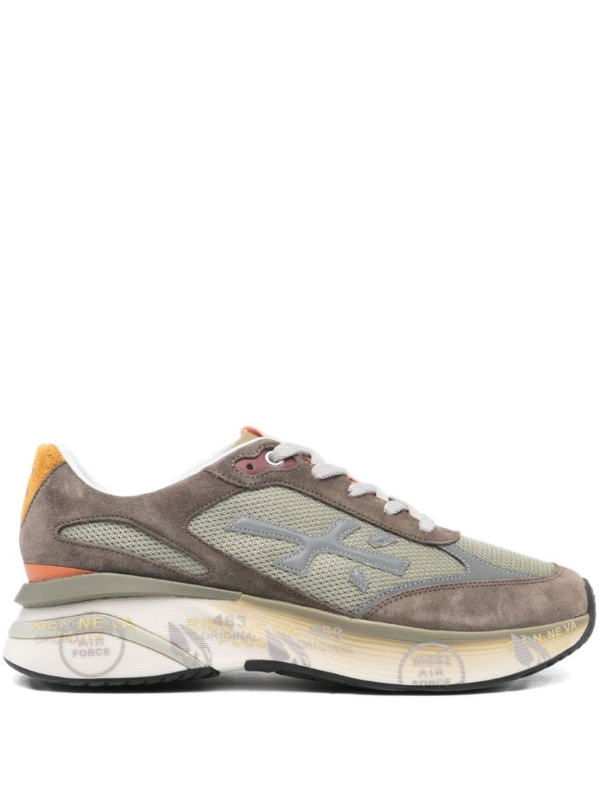 Premiata Brown Suede Sneakers With Mesh Accents And Lace-Up Design