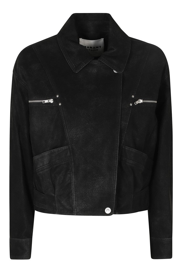 Isabel Marant Étoile Black Distressed Faux Suede Biker Jacket