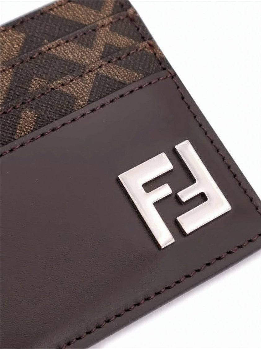 Fendi Refined Calf Leather Wallet With Textured Pattern And Metallic Emblem