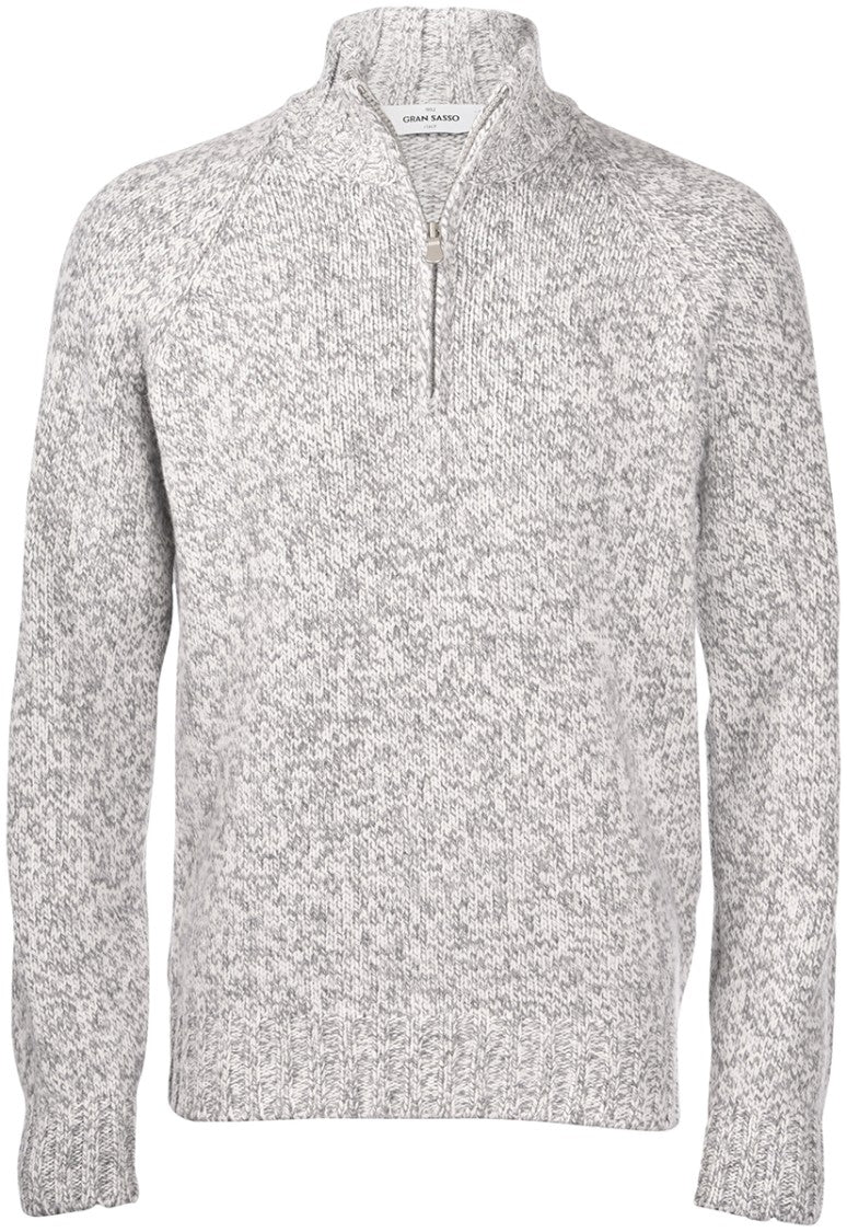 Gran Sasso High Neck Grey Wool Sweater With Half-Zip Closure