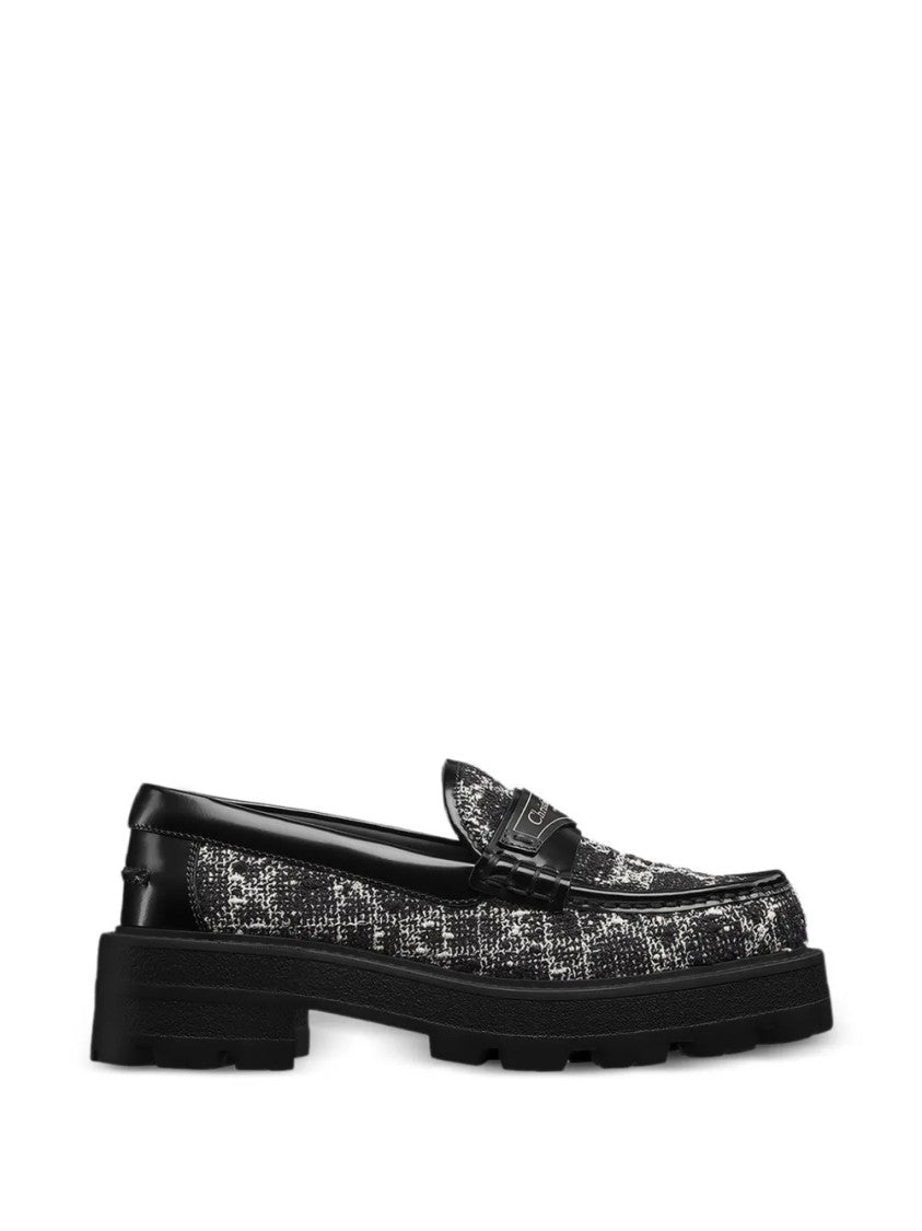 Christian Dior Flat Textured Tweed Leather Loafers