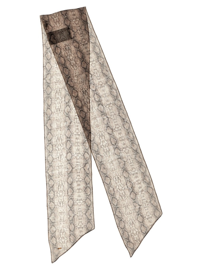 Saint Laurent Detailed Snake Print Silk Scarf