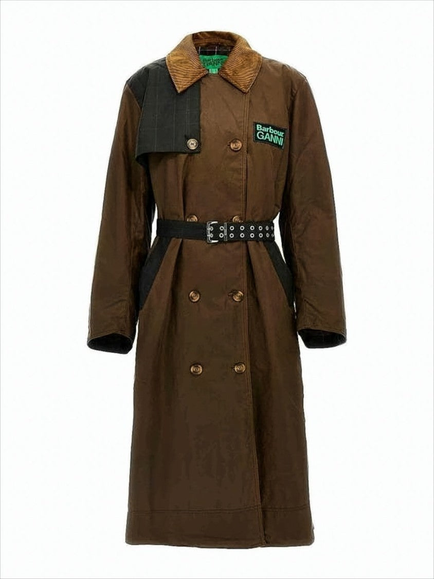 Barbour Double-Breasted Long Coat With Belted Waist And Corduroy Collar