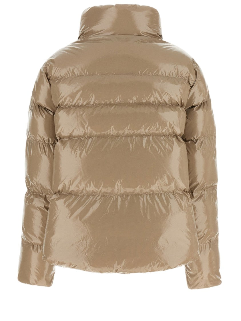 Pinko Beige High Collar Quilted Nylon Down Jacket